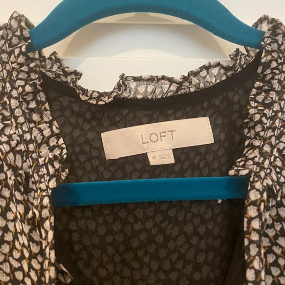 LOFT Floral Ruffle Tie Neck Blouse - Picture 3 of 4